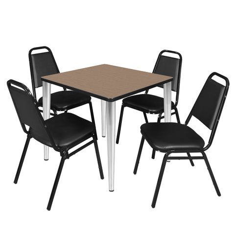 Regency Kahlo 30 in. Square Breakroom Table Top Black Base & 4 Restaurant Stack Chairs Black
