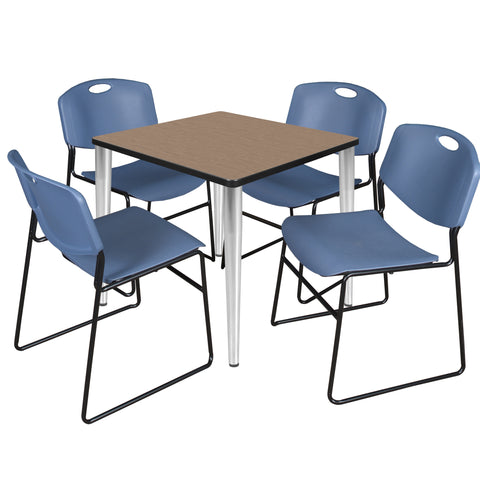 Regency Kahlo 30 in. Square Breakroom Table Top Black Base & 4 Zeng Stack Chairs