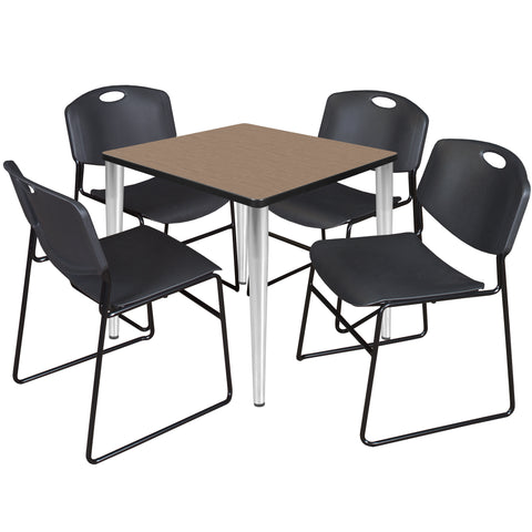 Regency Kahlo 30 in. Square Breakroom Table Top Black Base & 4 Zeng Stack Chairs