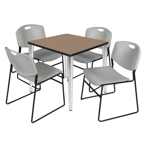 Regency Kahlo 30 in. Square Breakroom Table Top Black Base & 4 Zeng Stack Chairs