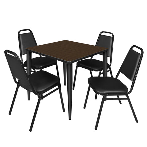 Regency Kahlo 30 in. Square Breakroom Table Top Black Base & 4 Restaurant Stack Chairs Black