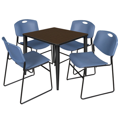 Regency Kahlo 30 in. Square Breakroom Table Top Black Base & 4 Zeng Stack Chairs