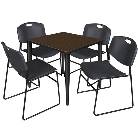 Regency Kahlo 30 in. Square Breakroom Table Top Black Base & 4 Zeng Stack Chairs
