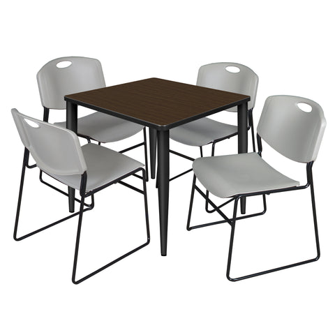 Regency Kahlo 30 in. Square Breakroom Table Top Black Base & 4 Zeng Stack Chairs