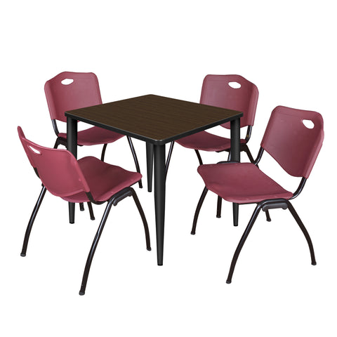 Regency Kahlo 30 in. Square Breakroom Table Top Black Base & 4 M Stack Chairs