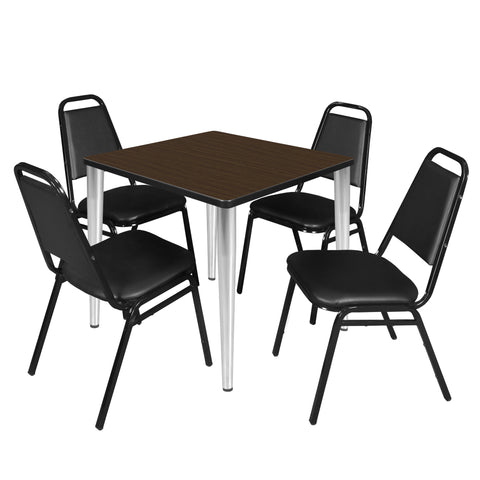 Regency Kahlo 30 in. Square Breakroom Table Top Black Base & 4 Restaurant Stack Chairs Black