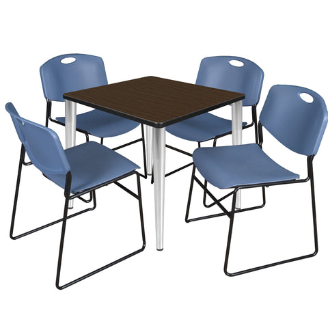 Regency Kahlo 30 in. Square Breakroom Table Top Black Base & 4 Zeng Stack Chairs