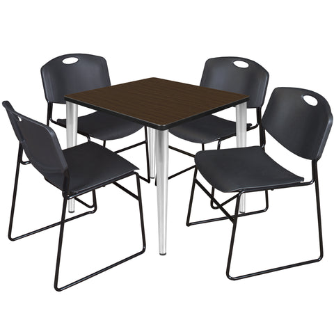 Regency Kahlo 30 in. Square Breakroom Table Top Black Base & 4 Zeng Stack Chairs
