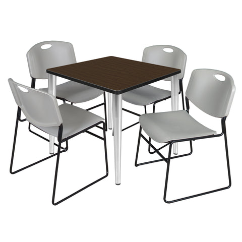 Regency Kahlo 30 in. Square Breakroom Table Top Black Base & 4 Zeng Stack Chairs