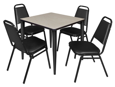 Regency Kahlo 30 in. Square Breakroom Table Top Black Base & 4 Restaurant Stack Chairs Black