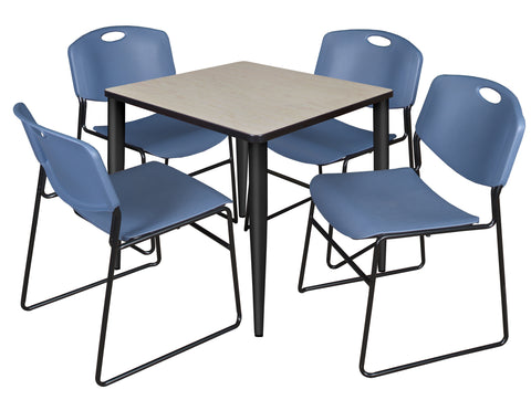 Regency Kahlo 30 in. Square Breakroom Table Top Black Base & 4 Zeng Stack Chairs