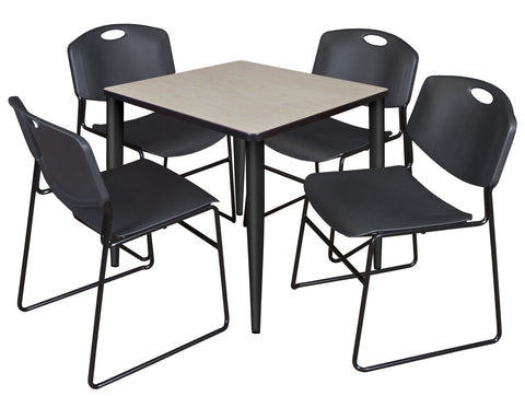 Regency Kahlo 30 in. Square Breakroom Table Top Black Base & 4 Zeng Stack Chairs