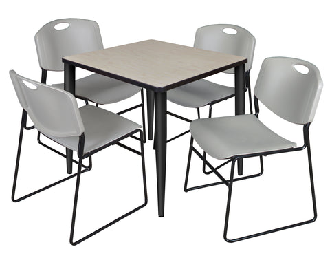 Regency Kahlo 30 in. Square Breakroom Table Top Black Base & 4 Zeng Stack Chairs