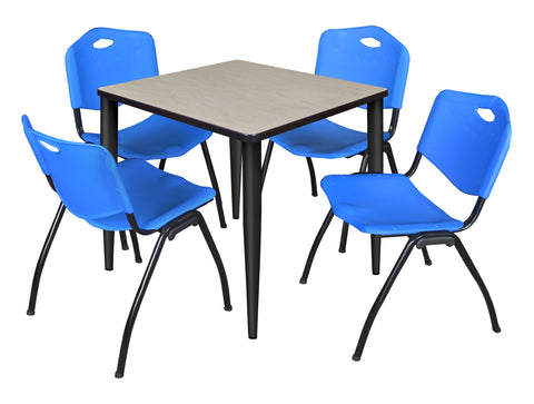 Regency Kahlo 30 in. Square Breakroom Table Top Black Base & 4 M Stack Chairs