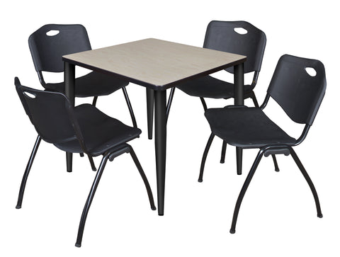 Regency Kahlo 30 in. Square Breakroom Table Top Black Base & 4 M Stack Chairs