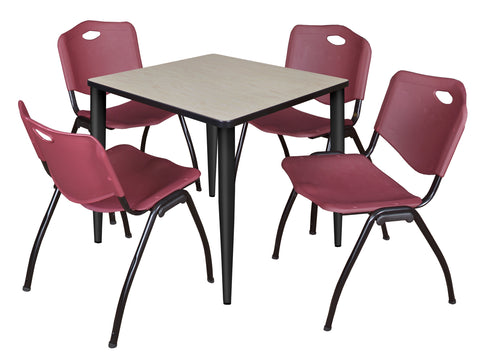 Regency Kahlo 30 in. Square Breakroom Table Top Black Base & 4 M Stack Chairs