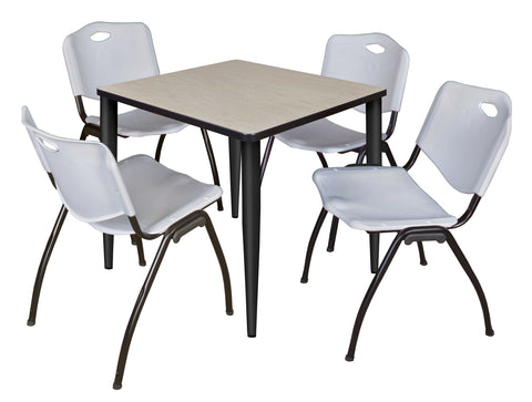 Regency Kahlo 30 in. Square Breakroom Table Top Black Base & 4 M Stack Chairs