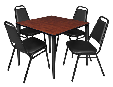 Regency Kahlo 30 in. Square Breakroom Table Top Black Base & 4 Restaurant Stack Chairs Black
