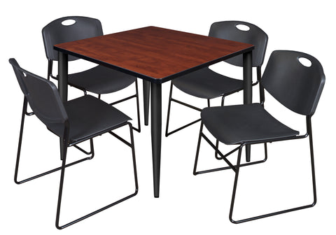 Regency Kahlo 30 in. Square Breakroom Table Top Black Base & 4 Zeng Stack Chairs