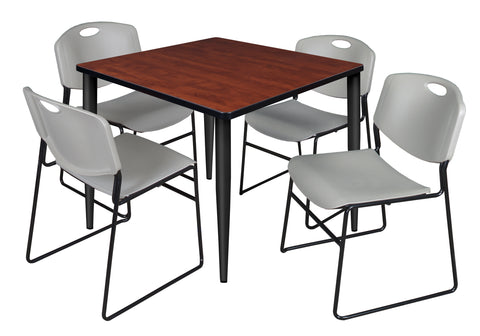 Regency Kahlo 30 in. Square Breakroom Table Top Black Base & 4 Zeng Stack Chairs