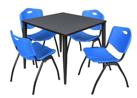 Regency Kahlo 30 in. Square Breakroom Table Top Black Base & 4 M Stack Chairs