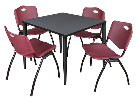 Regency Kahlo 30 in. Square Breakroom Table Top Black Base & 4 M Stack Chairs