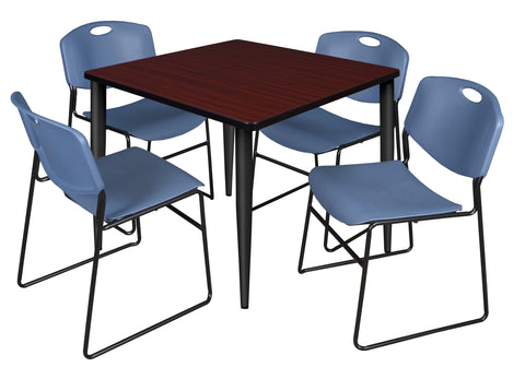 Regency Kahlo 30 in. Square Breakroom Table Top Black Base & 4 Zeng Stack Chairs