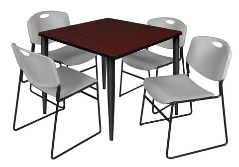 Regency Kahlo 30 in. Square Breakroom Table Top Black Base & 4 Zeng Stack Chairs