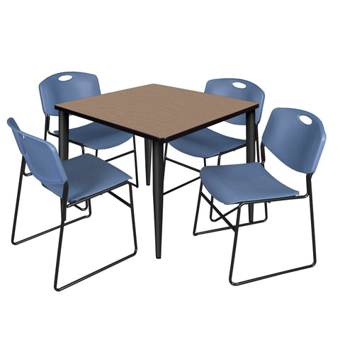 Regency Kahlo 30 in. Square Breakroom Table Top Black Base & 4 Zeng Stack Chairs