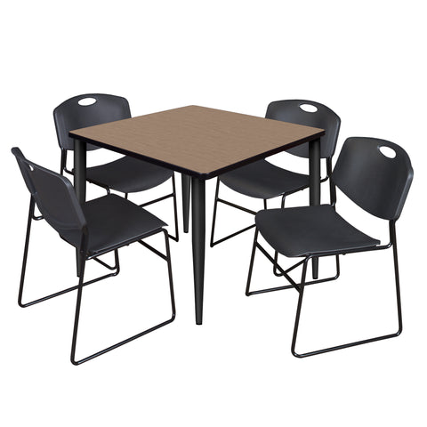 Regency Kahlo 30 in. Square Breakroom Table Top Black Base & 4 Zeng Stack Chairs