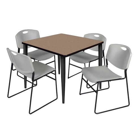 Regency Kahlo 30 in. Square Breakroom Table Top Black Base & 4 Zeng Stack Chairs