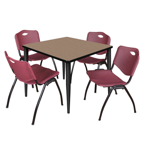 Regency Kahlo 30 in. Square Breakroom Table Top Black Base & 4 M Stack Chairs