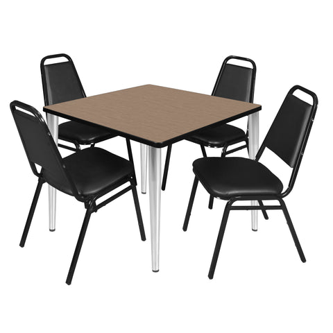 Regency Kahlo 30 in. Square Breakroom Table Top Black Base & 4 Restaurant Stack Chairs Black