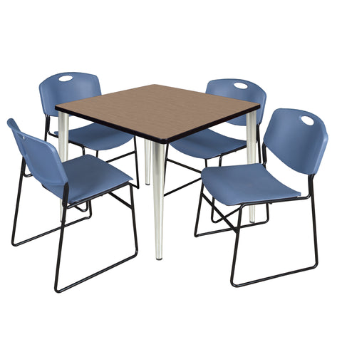 Regency Kahlo 30 in. Square Breakroom Table Top Black Base & 4 Zeng Stack Chairs