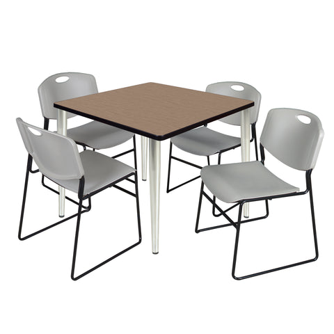 Regency Kahlo 30 in. Square Breakroom Table Top Black Base & 4 Zeng Stack Chairs