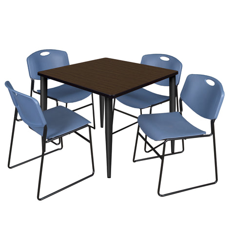 Regency Kahlo 30 in. Square Breakroom Table Top Black Base & 4 Zeng Stack Chairs