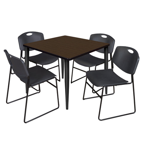Regency Kahlo 30 in. Square Breakroom Table Top Black Base & 4 Zeng Stack Chairs