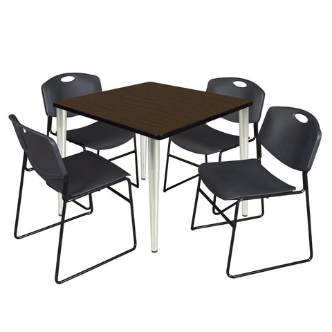 Regency Kahlo 30 in. Square Breakroom Table Top Black Base & 4 Zeng Stack Chairs