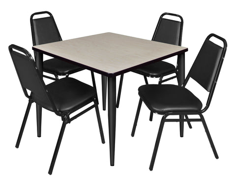 Regency Kahlo 30 in. Square Breakroom Table Top Black Base & 4 Restaurant Stack Chairs Black