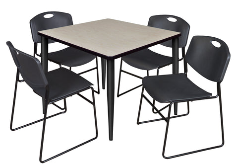 Regency Kahlo 30 in. Square Breakroom Table Top Black Base & 4 Zeng Stack Chairs