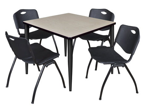 Regency Kahlo 30 in. Square Breakroom Table Top Black Base & 4 M Stack Chairs
