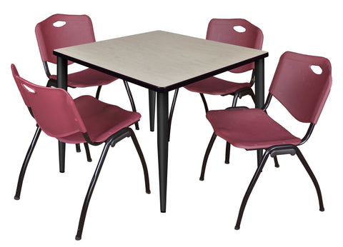 Regency Kahlo 30 in. Square Breakroom Table Top Black Base & 4 M Stack Chairs