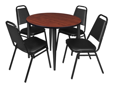 Regency Kahlo 30 in. Square Breakroom Table Top Black Base & 4 Restaurant Stack Chairs Black