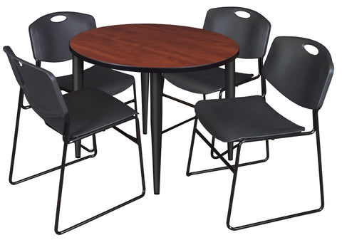 Regency Kahlo 30 in. Square Breakroom Table Top Black Base & 4 Zeng Stack Chairs