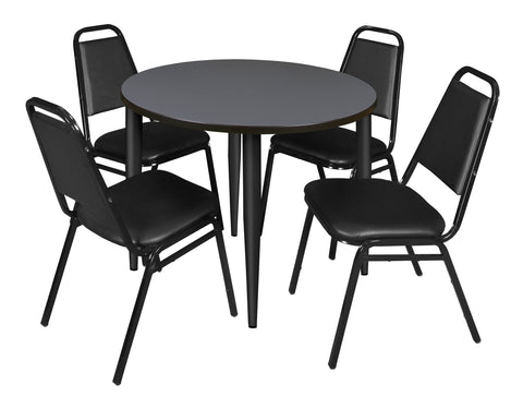 Regency Kahlo 30 in. Square Breakroom Table Top Black Base & 4 Restaurant Stack Chairs Black