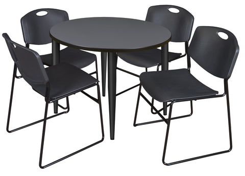 Regency Kahlo 30 in. Square Breakroom Table Top Black Base & 4 Zeng Stack Chairs