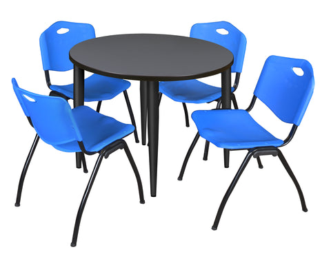 Regency Kahlo 30 in. Square Breakroom Table Top Black Base & 4 M Stack Chairs