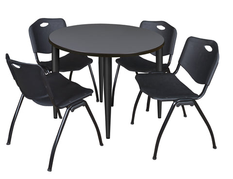 Regency Kahlo 30 in. Square Breakroom Table Top Black Base & 4 M Stack Chairs