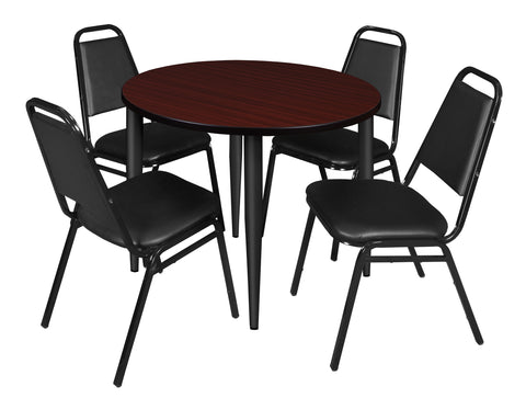 Regency Kahlo 30 in. Square Breakroom Table Top Black Base & 4 Restaurant Stack Chairs Black