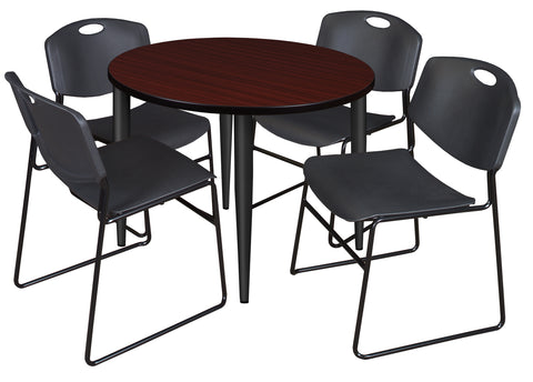 Regency Kahlo 30 in. Square Breakroom Table Top Black Base & 4 Zeng Stack Chairs